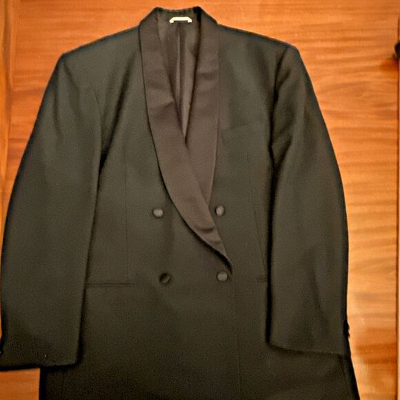 Zanetti Italian Merino Wool Tuxedo Blazer – Size 42R Black Double-Breasted‎ - Picture 1 of 12